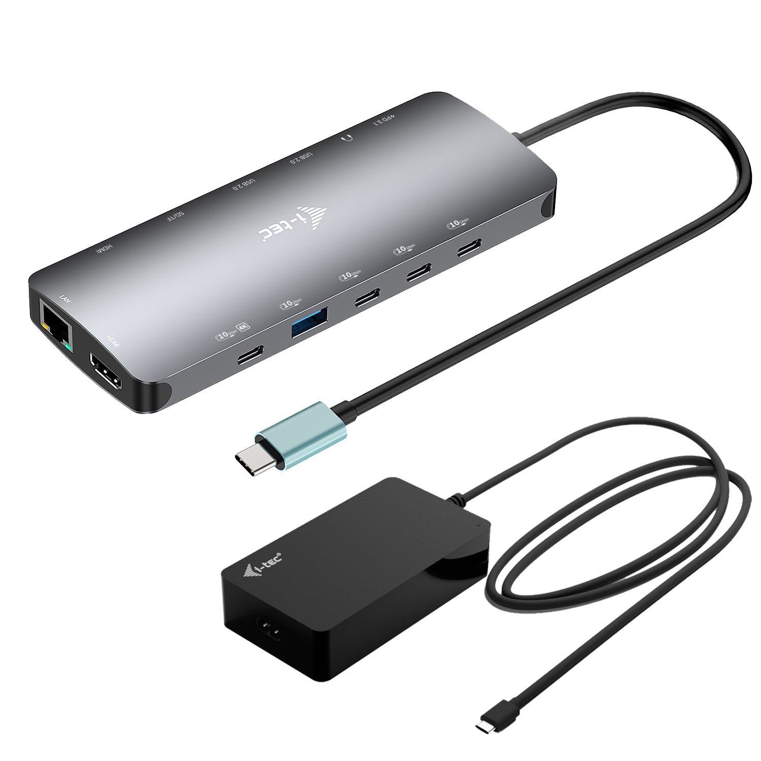 i-tec Metal Nano Dockingstation – USB-C, 2× HDMI, 1× USB-C (Video), 3× USB-A, 3× USB-C, 140 W PD, GbE