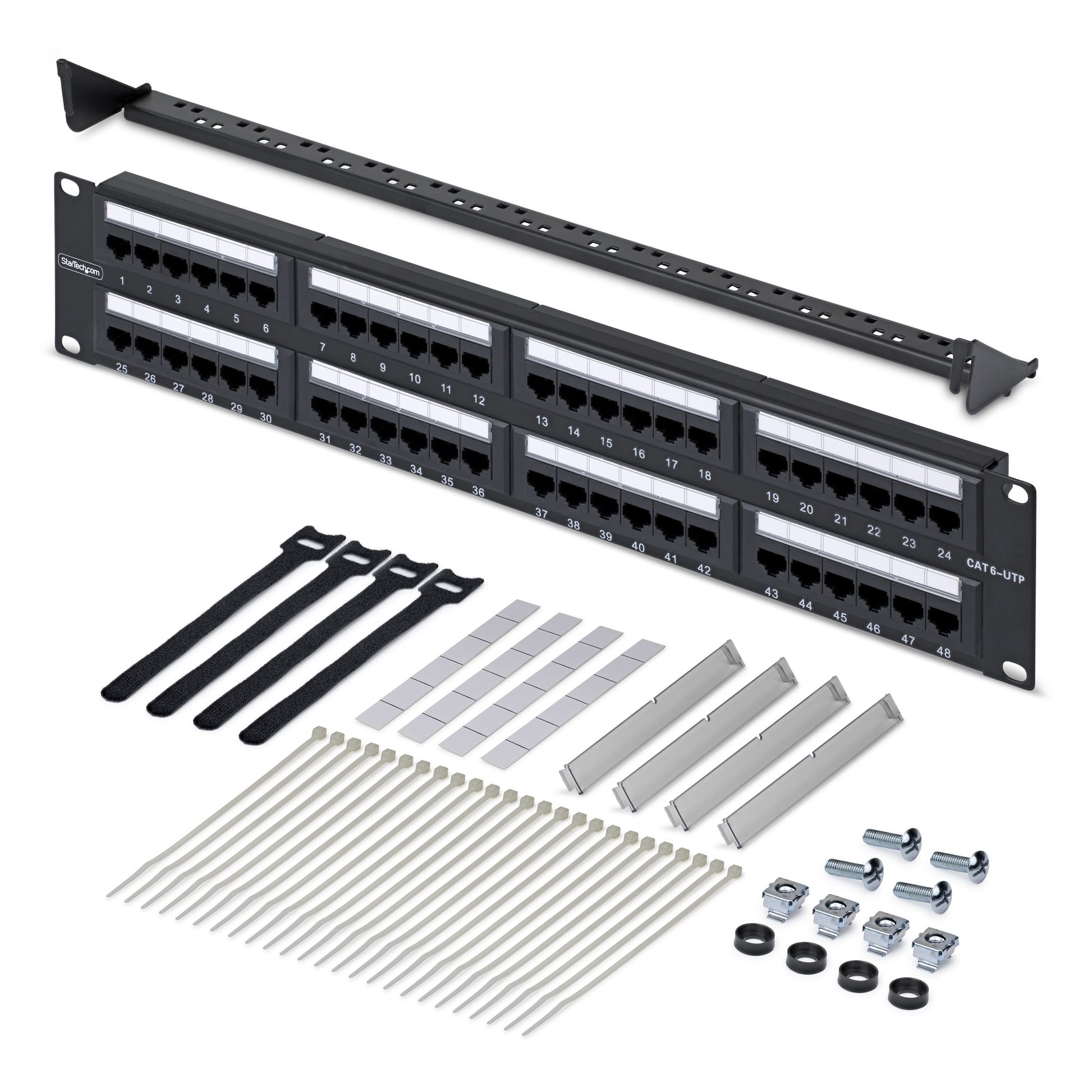 StarTech.com 48-Port Patchpanel – Cat6, 48× RJ-45, Gigabit (1G), 2U, 19", U/UTP, Schwarz