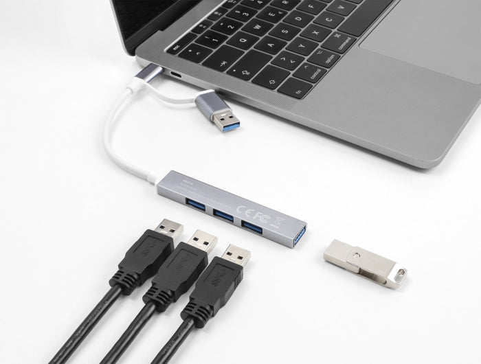 DeLOCK USB-Hub – USB-C, 3× USB-A, 1× USB-A (5 Gbit/s), für Windows/Mac/ChromeOS
