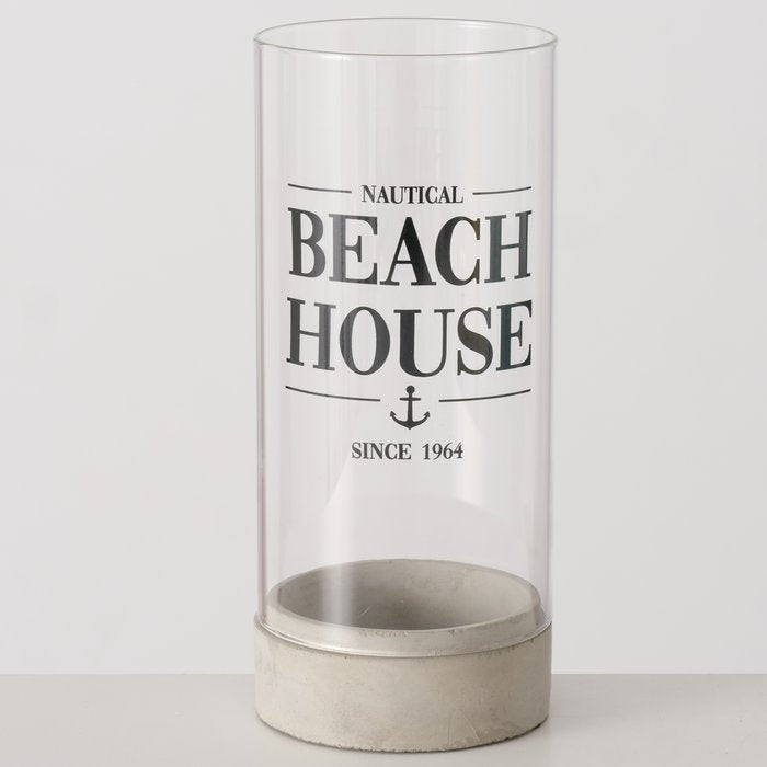Boltze Windlicht – Glas & Stein, transparent – Ø 10 × 23,5 cm