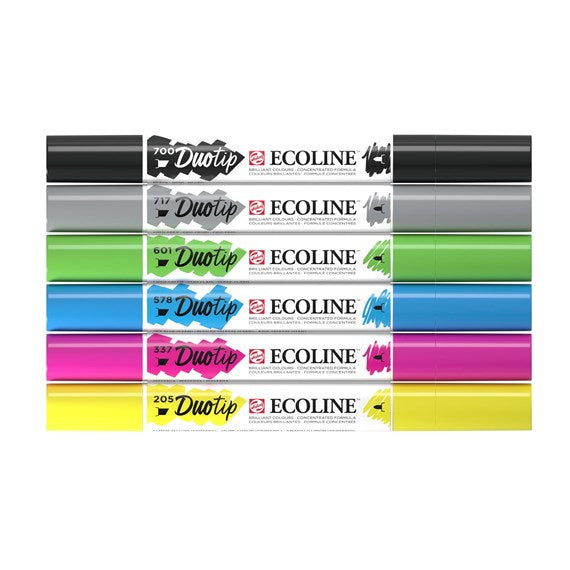 Talens Ecoline Duotip Filzstifte, Doppelspitze – wasservermalbar, 6 Farben