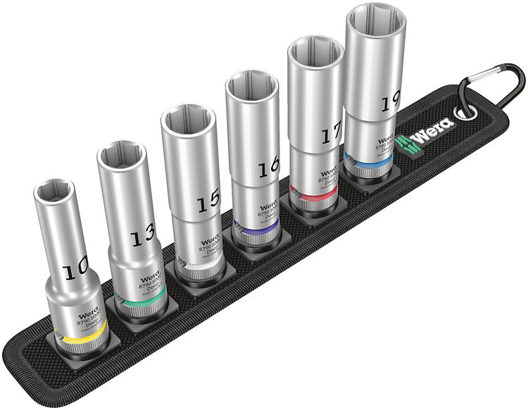 Wera Belt C Deep 1 – Steckschlüssel-Satz – Laufwerksgrösse 1/2", Muffengrössen 10, 13, 15, 16, 17, 19 mm – 6-teilig