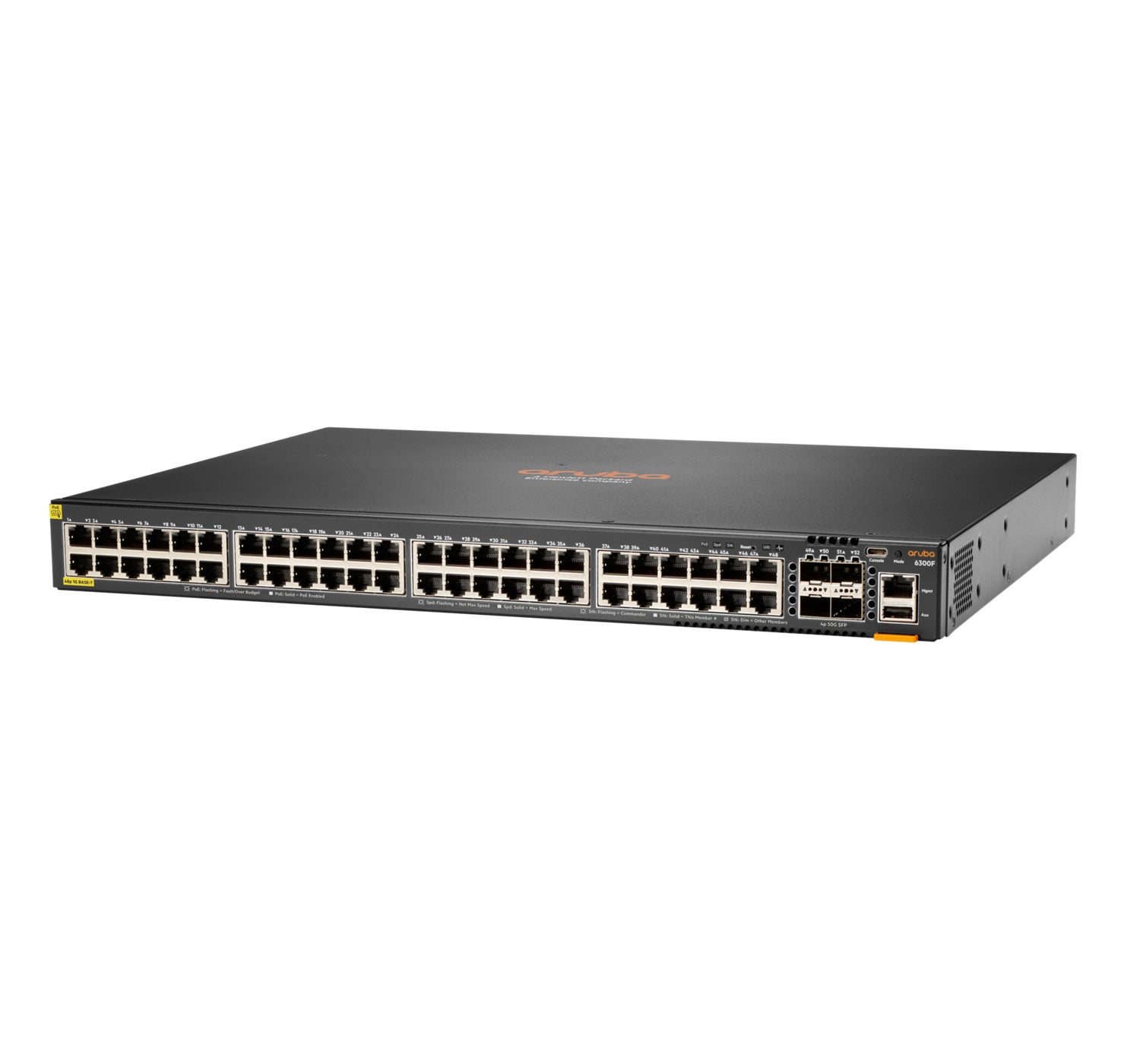 HPE Aruba 6300F – Managed Switch – 48×GbE, 4×SFP56, L3, PoE+ 740 W, 1U