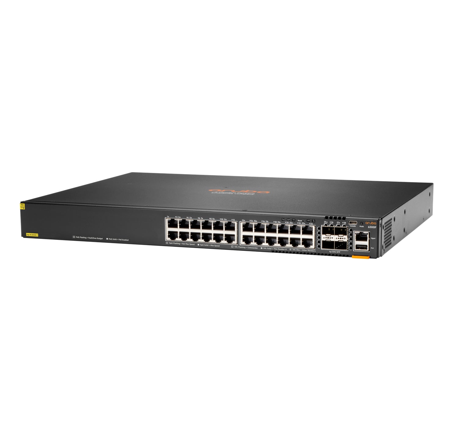 HPE Aruba Networking 6300F – Managed L3 Switch – 24× 1G, 4× SFP56, PoE+, PoE-Budget 740 W, 1U