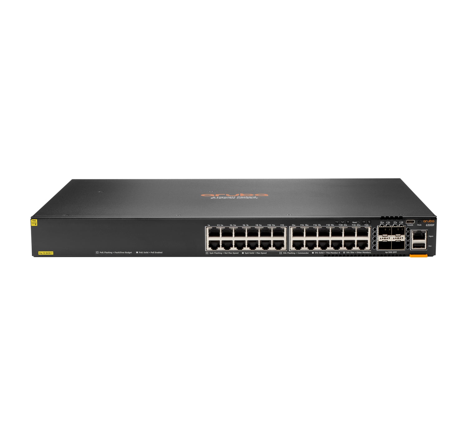 HPE Aruba Networking 6300F – Managed L3 Switch – 24× 1G, 4× SFP56, PoE+, PoE-Budget 740 W, 1U