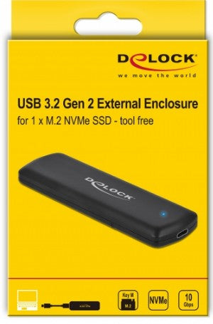 DeLOCK 42615 – M.2 NVMe SSD-Gehäuse, USB 3.2 Gen 2 (10 Gbit/s), USB-C, schwarz, für M.2 Key-B/M (PCIe)