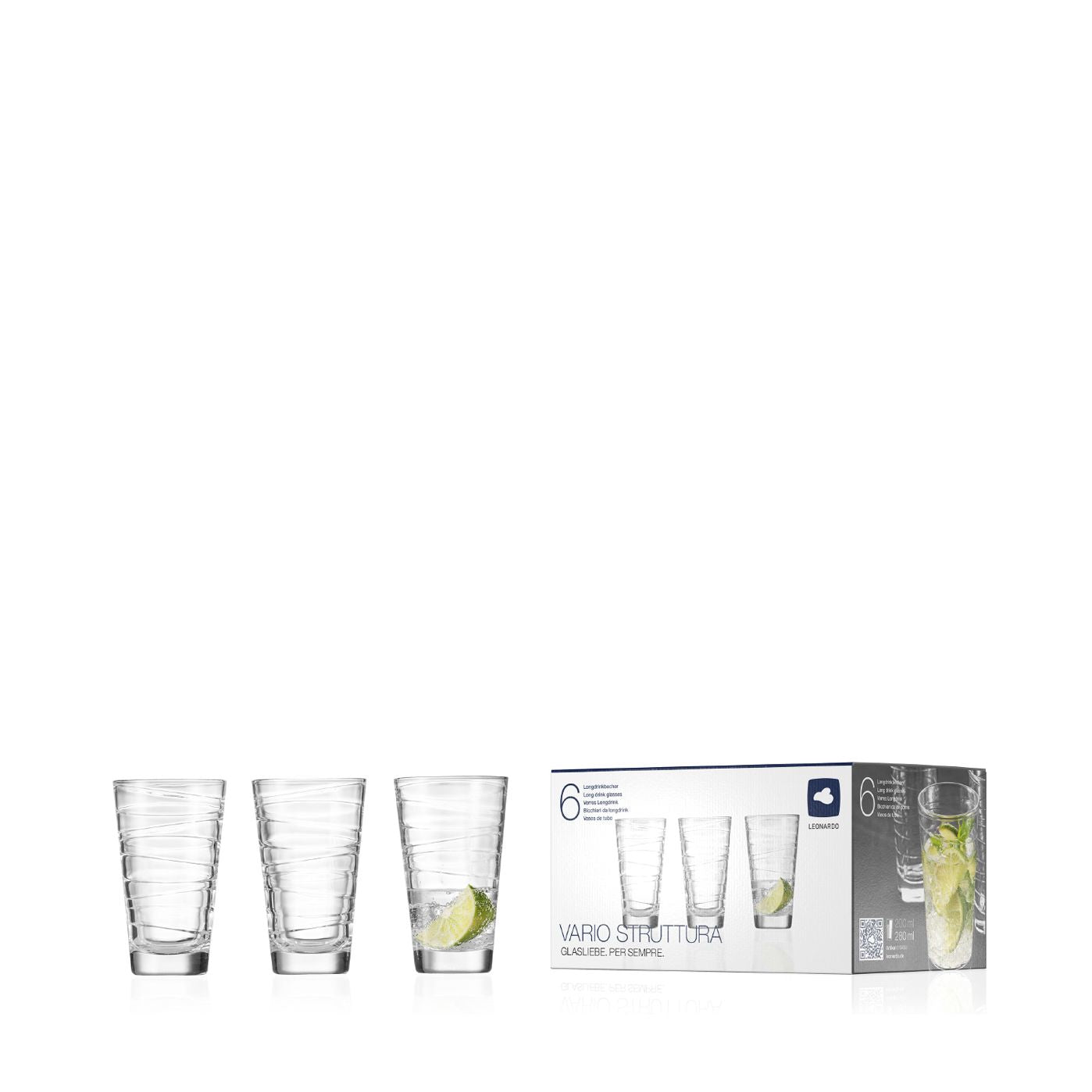 LEONARDO Trinkgläser Vario – 6er Set, 280 ml, Ø 7,5 cm, H 12,5 cm, Glas, Transparent, spülmaschinenfest
