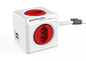 Allocacoc PowerCube Extended USB – Tischsteckdosenleiste, 4× T13, 2× USB, 1,5 m, Stecker T12, Rot