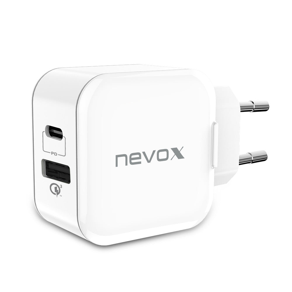 Nevox 1760 USB-Ladegerät 18 W – USB-C, QC 3.0, PD – für universelle mobile Geräte – Weiss