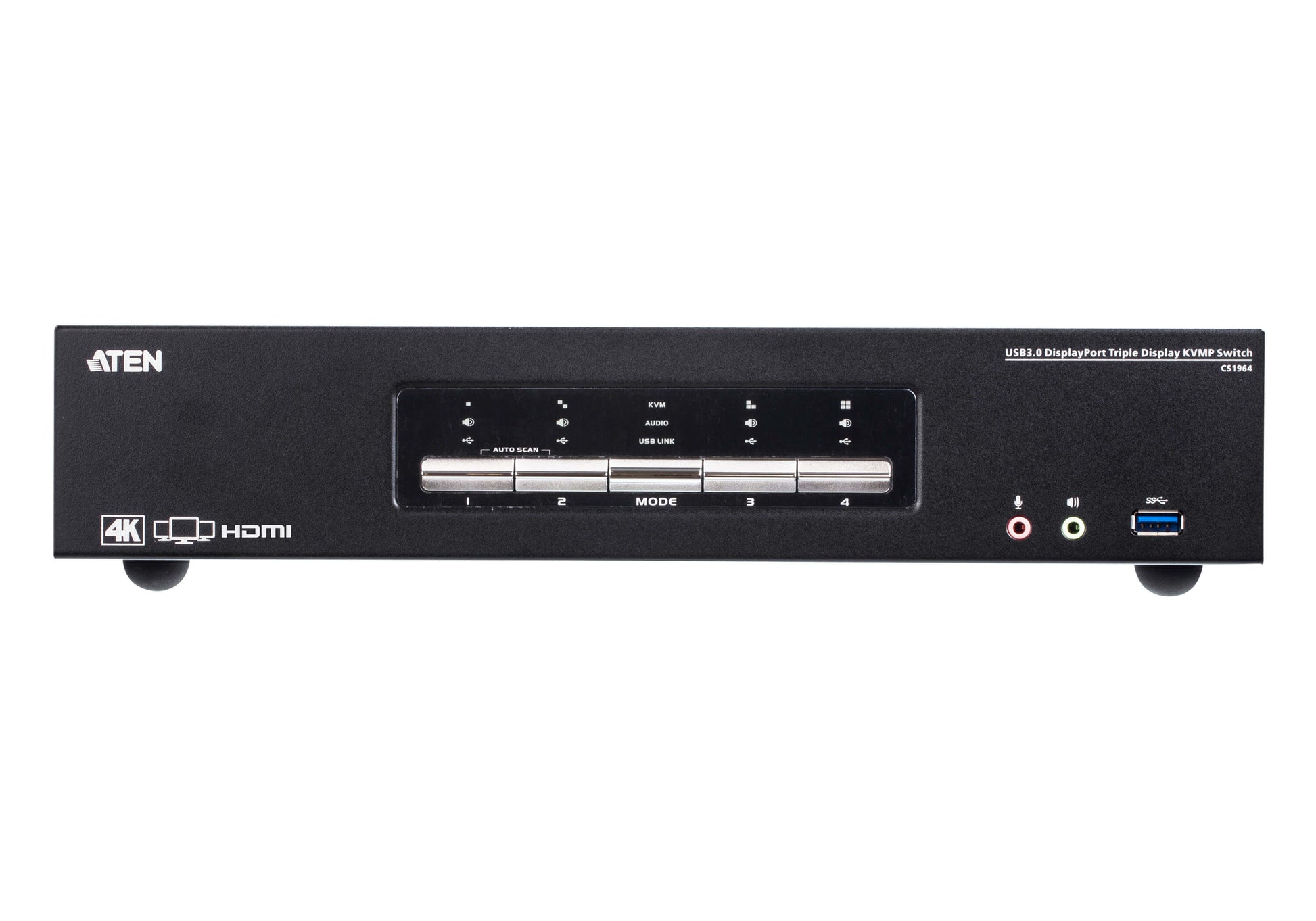 ATEN CS1964 – 4-Port DP KVM-Switch, Dreifach-Display – 4K/60 Hz, USB 3.0-Hub, Audio
