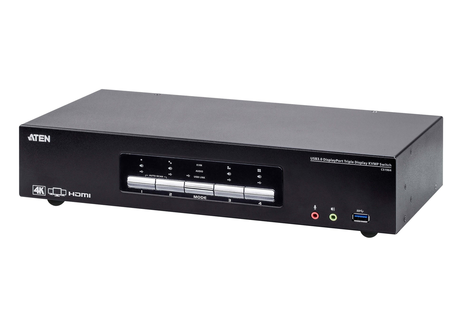 ATEN CS1964 – 4-Port DP KVM-Switch, Dreifach-Display – 4K/60 Hz, USB 3.0-Hub, Audio