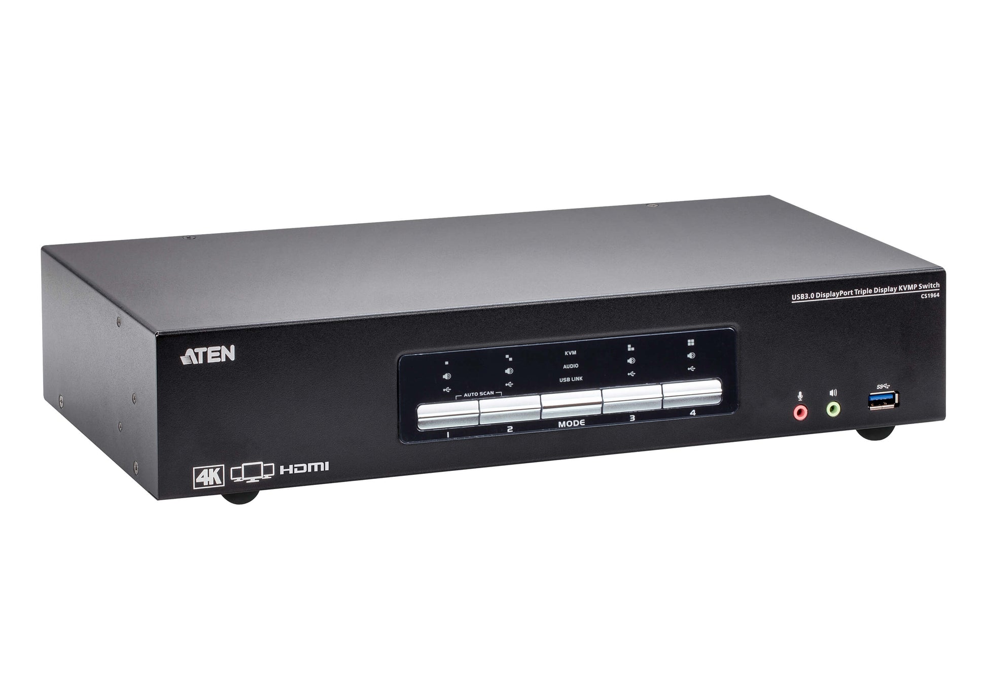 ATEN CS1964 – 4-Port DP KVM-Switch, Dreifach-Display – 4K/60 Hz, USB 3.0-Hub, Audio