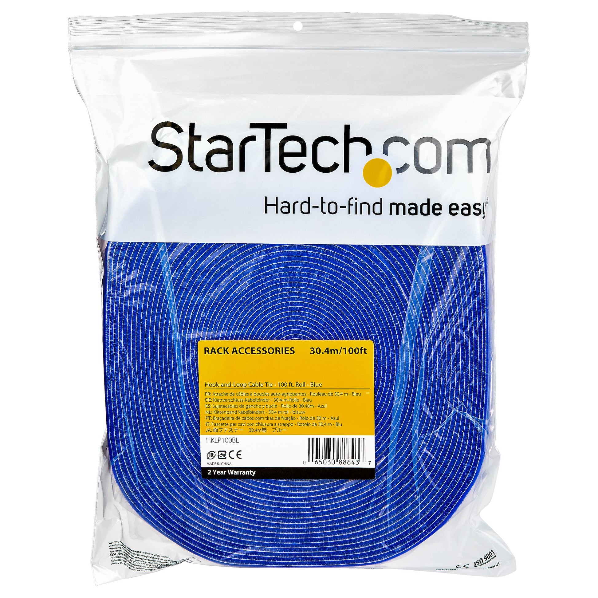StarTech.com Klettband – 30,48 m, Blau, wiederverwendbar