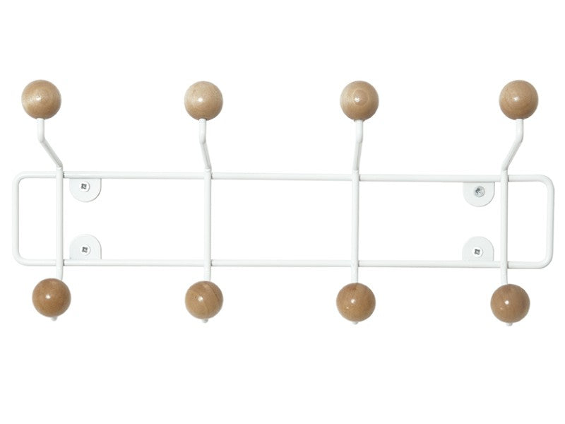 present time PT2454 Wandgarderobe 8 Haken – Metall/Holz – Weiss/Natur – 340 × 150 × 140 mm