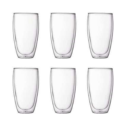 Bodum PAVINA Thermobecher – 0,45 l, Borosilikatglas, transparent, doppelwandig, spülmaschinengeeignet, 6 Stück