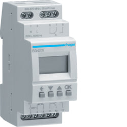 Hager Zeitschaltuhr (DIN-Schiene) – Digital, Tages-Timer, IP20, 230 V, 16 A – Grau – EGN200