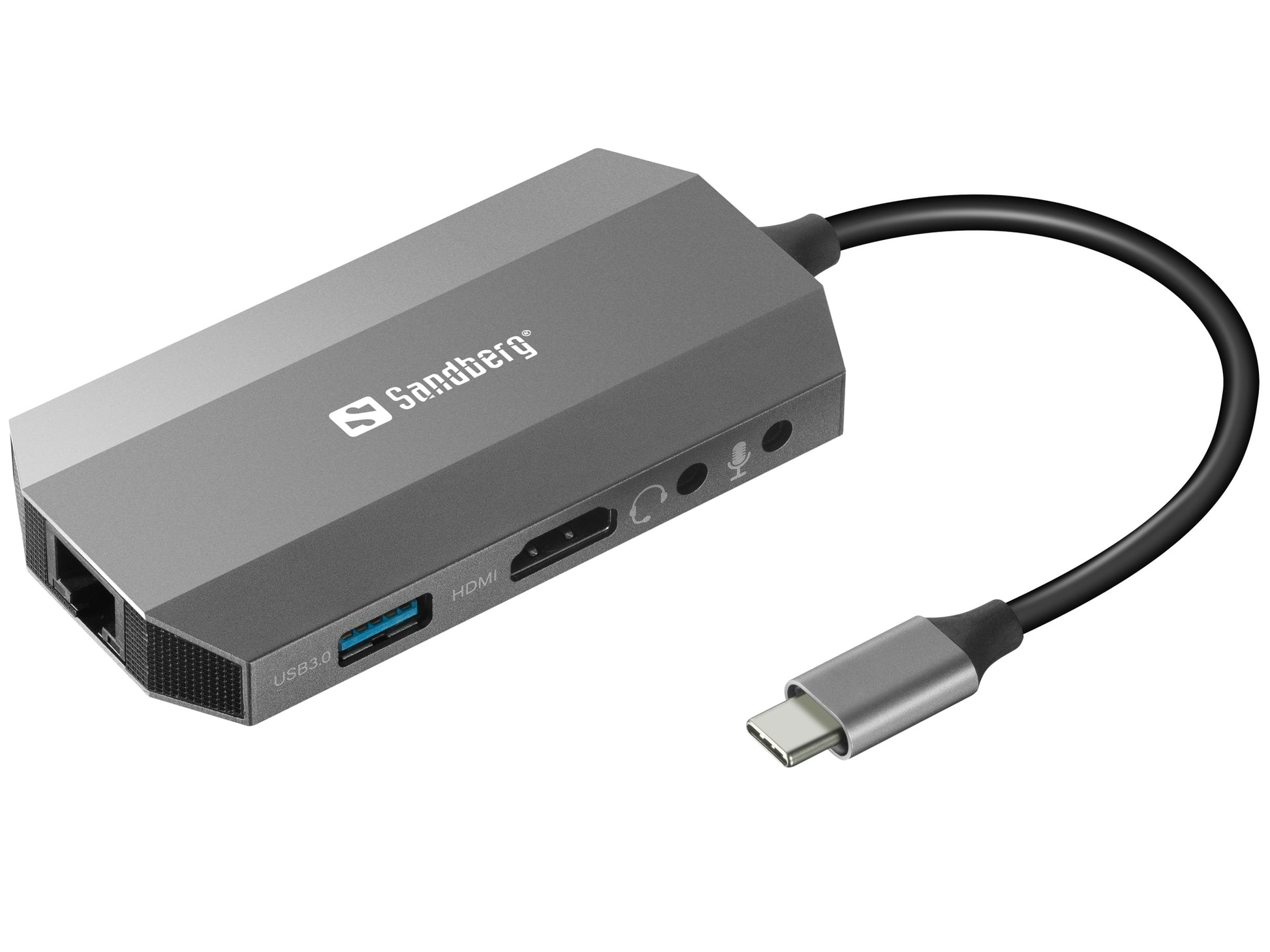 Sandberg Multiport-Adapter – USB-C, 1× HDMI, 2× USB-A, 100 W PD, GbE, für Windows/Mac