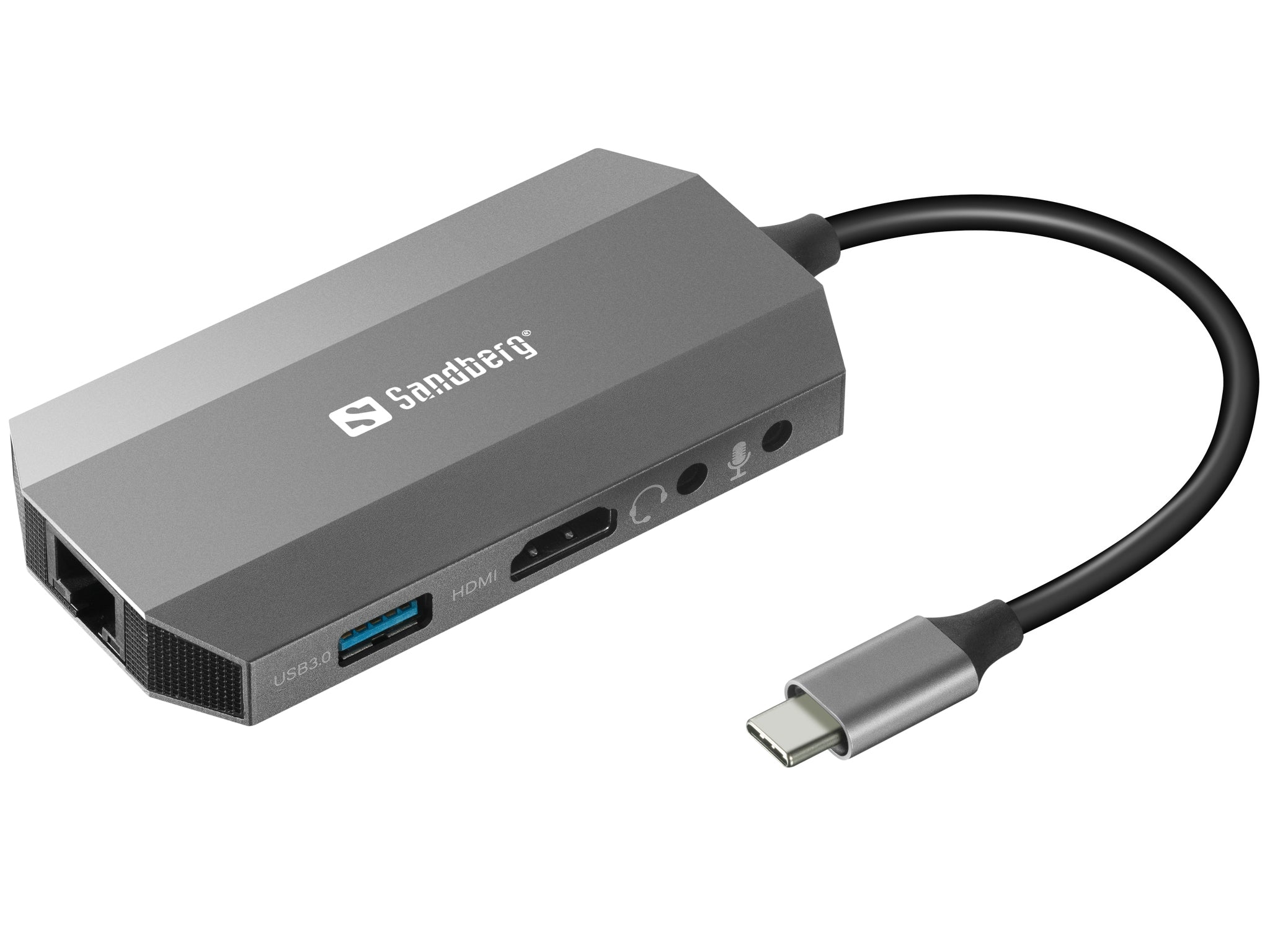Sandberg Multiport-Adapter – USB-C, 1× HDMI, 2× USB-A, 100 W PD, GbE, für Windows/Mac