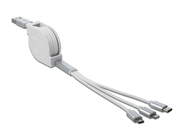 DeLOCK Multi-Kabel – 3-in-1 USB-A auf USB-C/Micro-USB/Lightning 0,98 m, aufrollbar – für iPhone/Android
