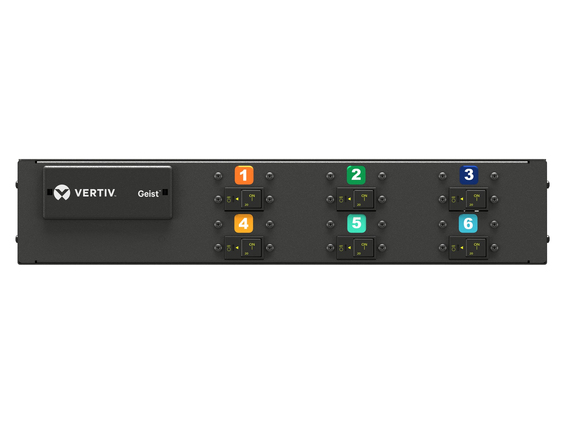 Vertiv U1071L PDU 2U Horizontal – 18× AC-Ausgänge (C13/C19-Koppler), 230/400 V, 32 A, 22,0 kVA – Schwarz