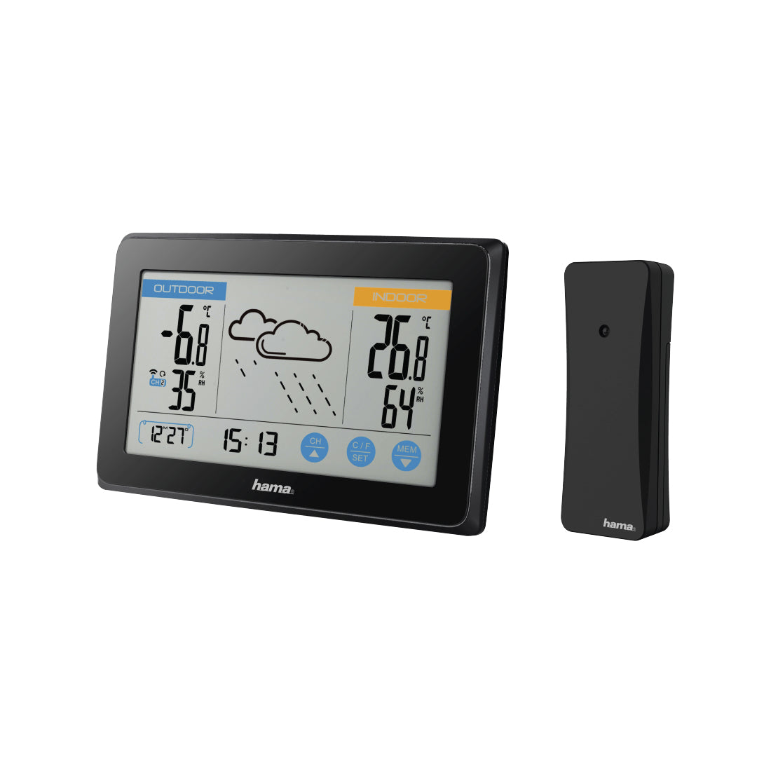 Hama 186314 Touch Temperatur-/Feuchtesensor – Kabellos, −40–60 °C, 20–95 %, Innen/Aussen