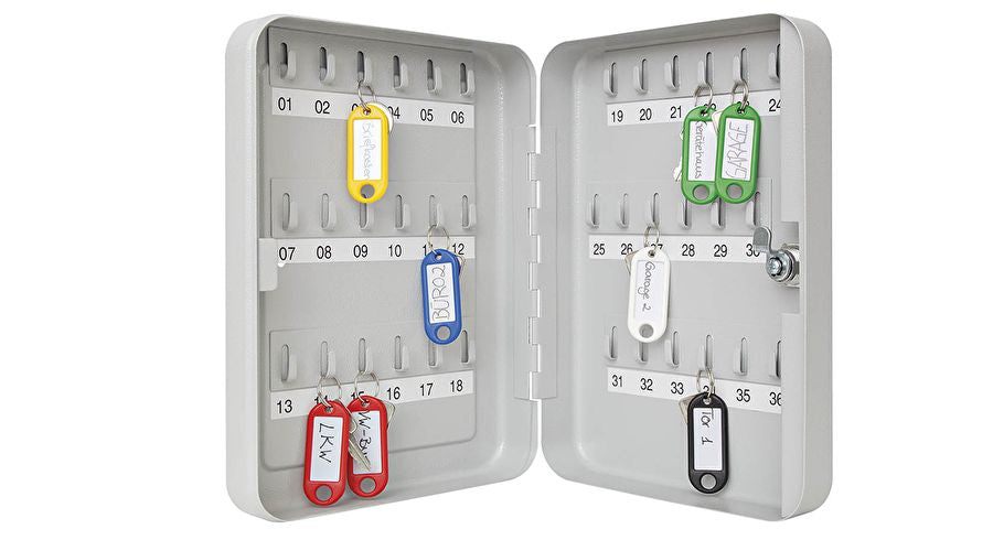 Wedo 102 53637X – Schlüsselschrank, für 36 Schlüssel, Zylinderschloss, Stahlblech, Grau, 180 × 60 × 250 mm