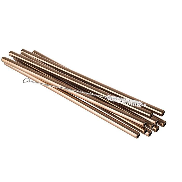 APS-Germany APS Trinkhalme – Ø 0,8 cm, 21,5 cm, Edelstahl, Kupfer, 10 Stk., inkl. Bürste