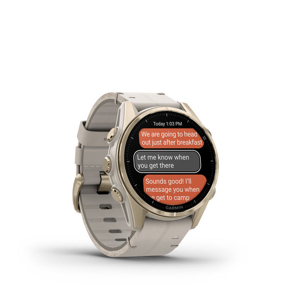 Garmin Fenix 8 AMOLED Sapphire – GPS-Smartwatch – 43 mm, 1,3", GPS, 10 ATM, Gold, Hellgrau
