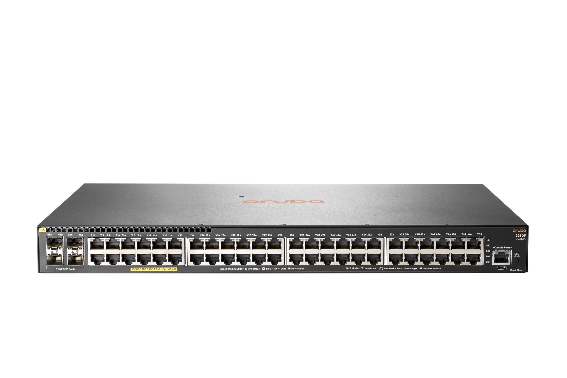 HPE Aruba 2930F – Managed L3 Switch – 48× 1G, 4× SFP, PoE+, PoE-Budget 370 W, 19", 1U