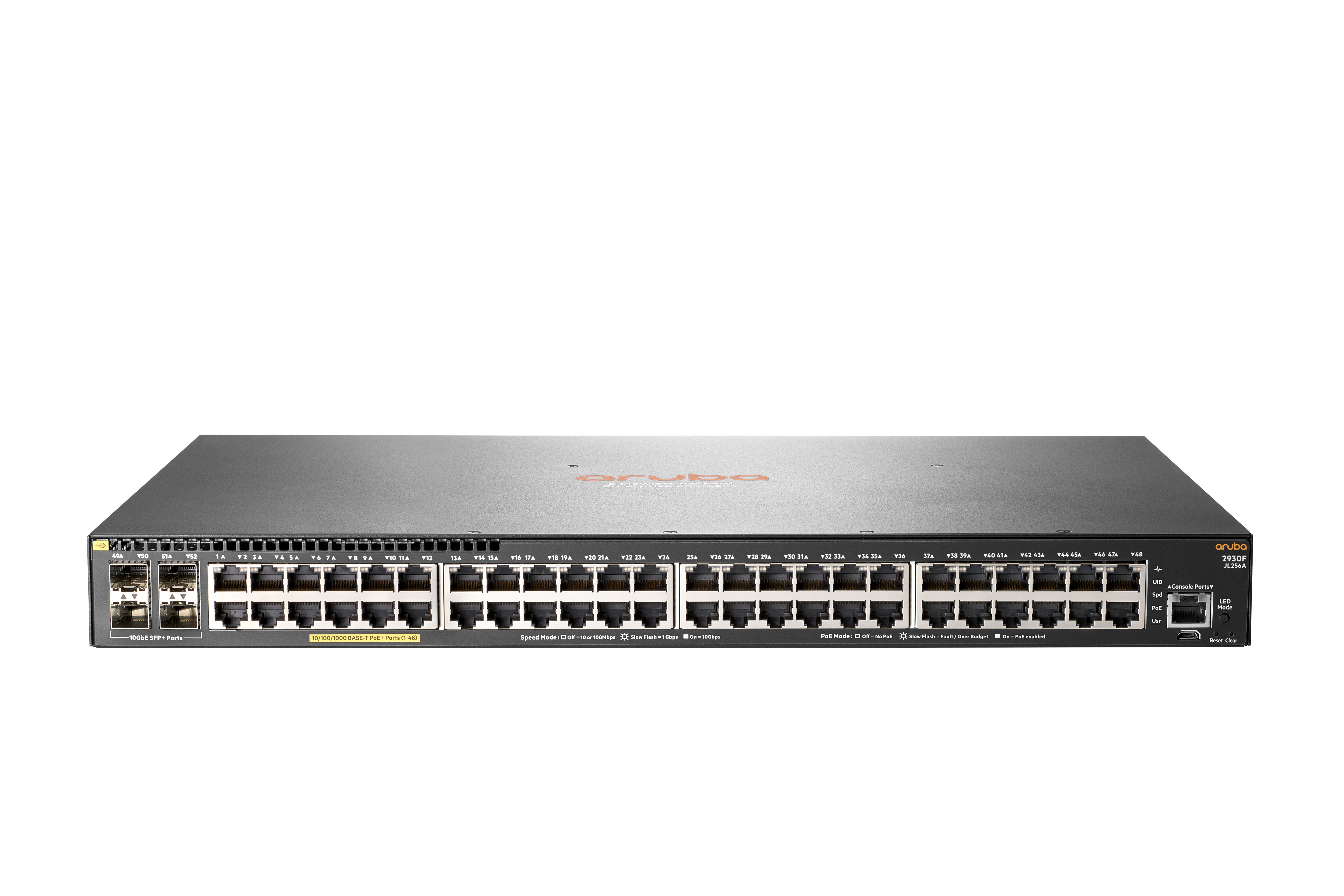 HPE Aruba 2930F – Managed Switch – 48×GbE, 4×SFP+, L3, PoE+ 370 W, 1U