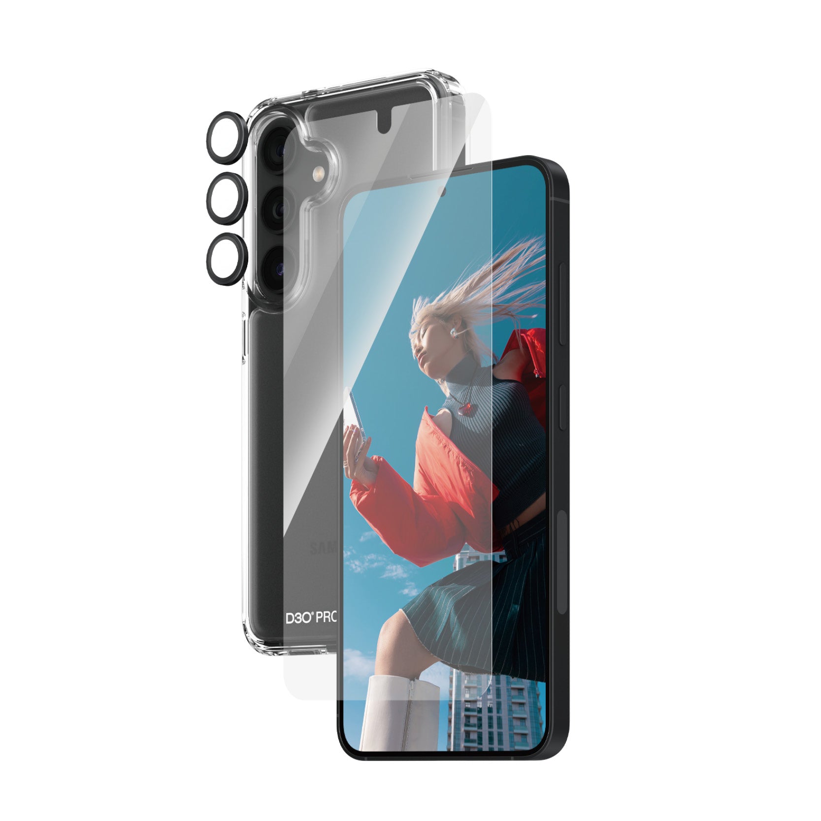 PanzerGlass Schutz-Set 3-in-1 – für Samsung Galaxy S24 – UWF, kratzresistent, Hartglas, transparent