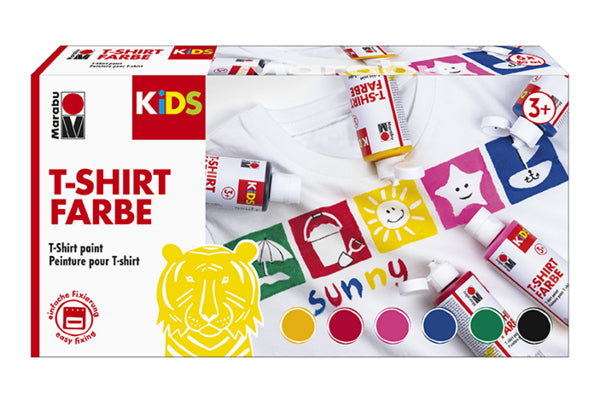 Marabu KiDS Textilfarbe – Mehrfarbig – 6 Farben, 6×80 ml (480 ml) – für helle Stoffe