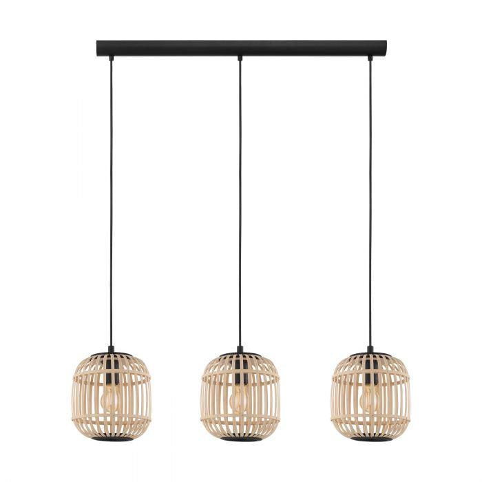 EGLO Deckenleuchte Bordesley – Ø 21 × 110 cm, 84 W, dimmbar, schwarz/braun, 3-flammig, exkl. Leuchtmittel