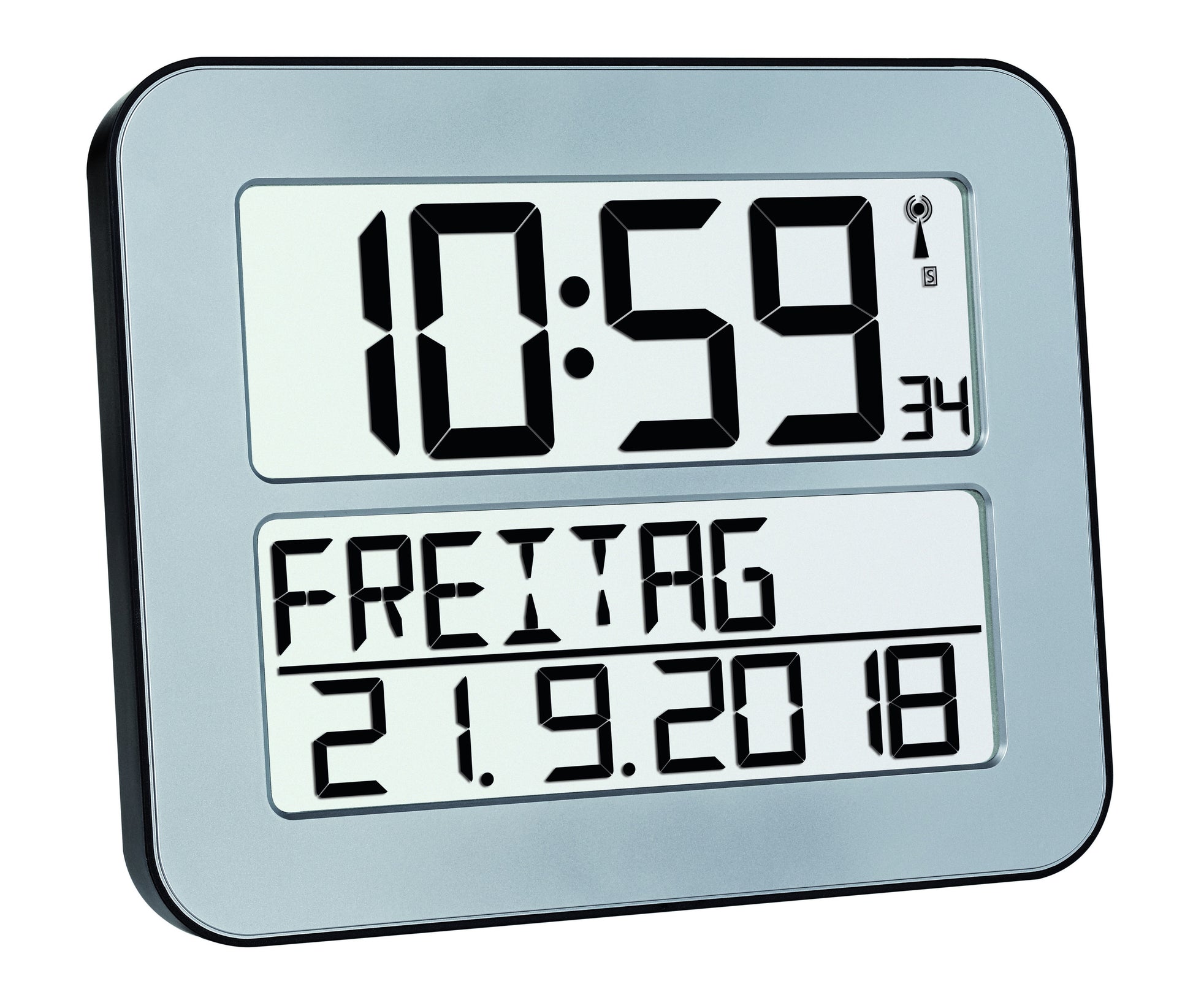 TFA-Dostmann TFA Dostmann TimeLine MAX Funk-Wecker – digital – 25,8 × 21,2 × 3,0 cm, silber, Datum, lautlos