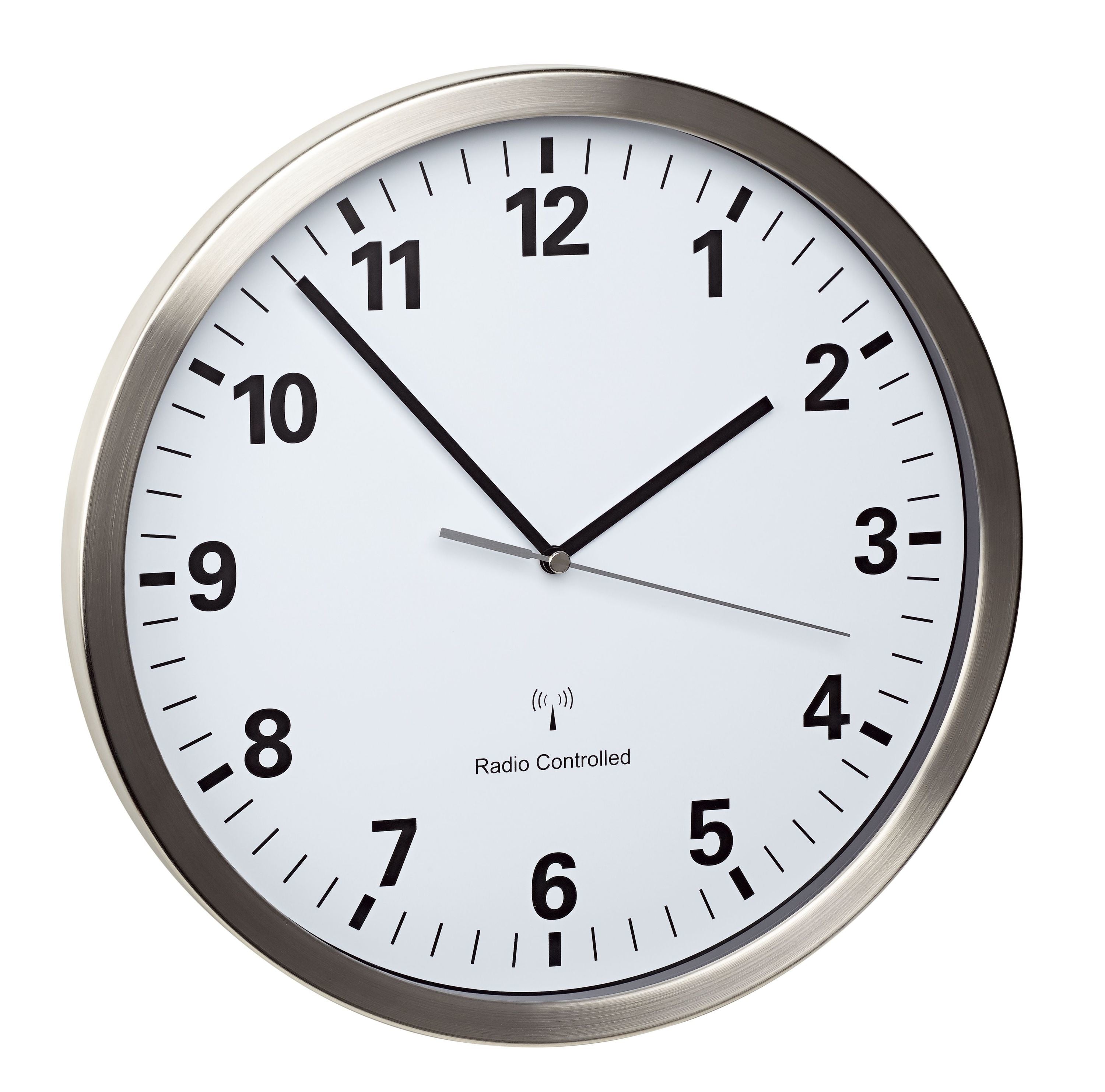 TFA-Dostmann TFA Dostmann Wanduhr – Funk, analog, lautlos, Ø 30,5 cm, Silber, Edelstahl