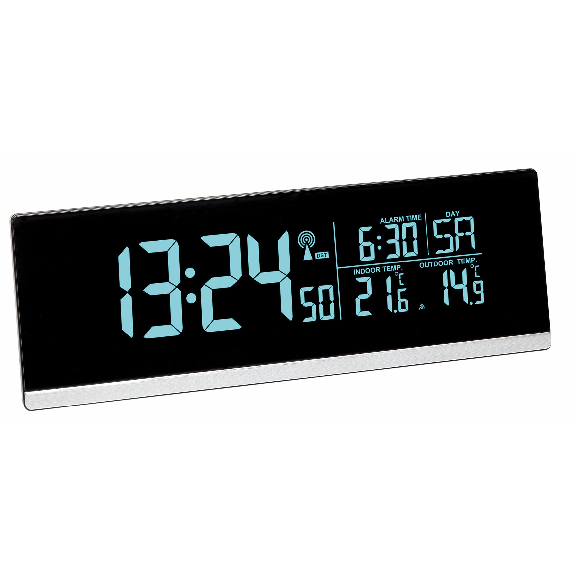 TFA-Dostmann TFA Dostmann Digitalwecker – Funk, Thermometer, USB, 21,5 × 7,5 × 3 cm, Schwarz