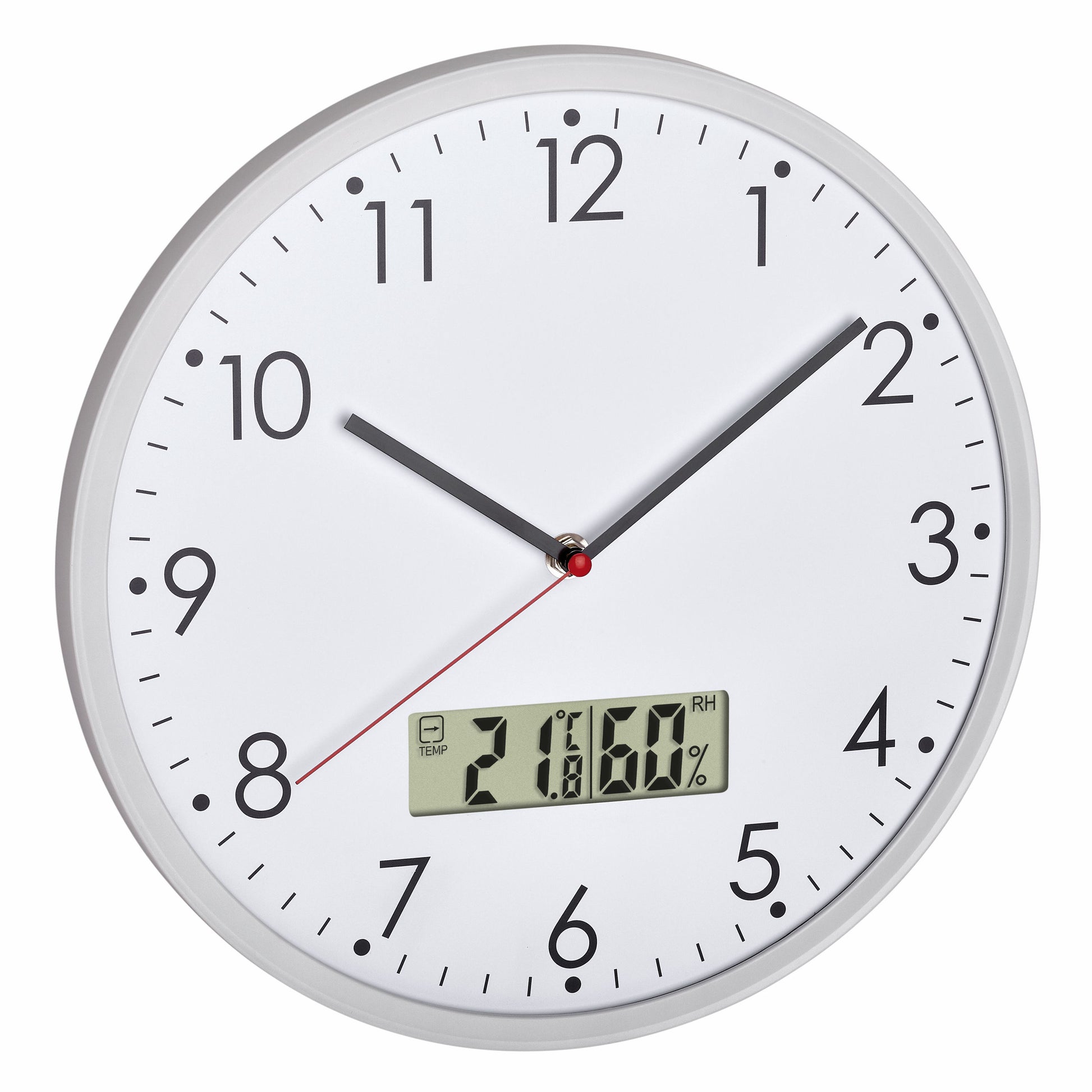TFA-Dostmann TFA Dostmann Wanduhr – Analog, lautlos, Thermometer, Hygrometer, Ø 30,2 cm, Weiss