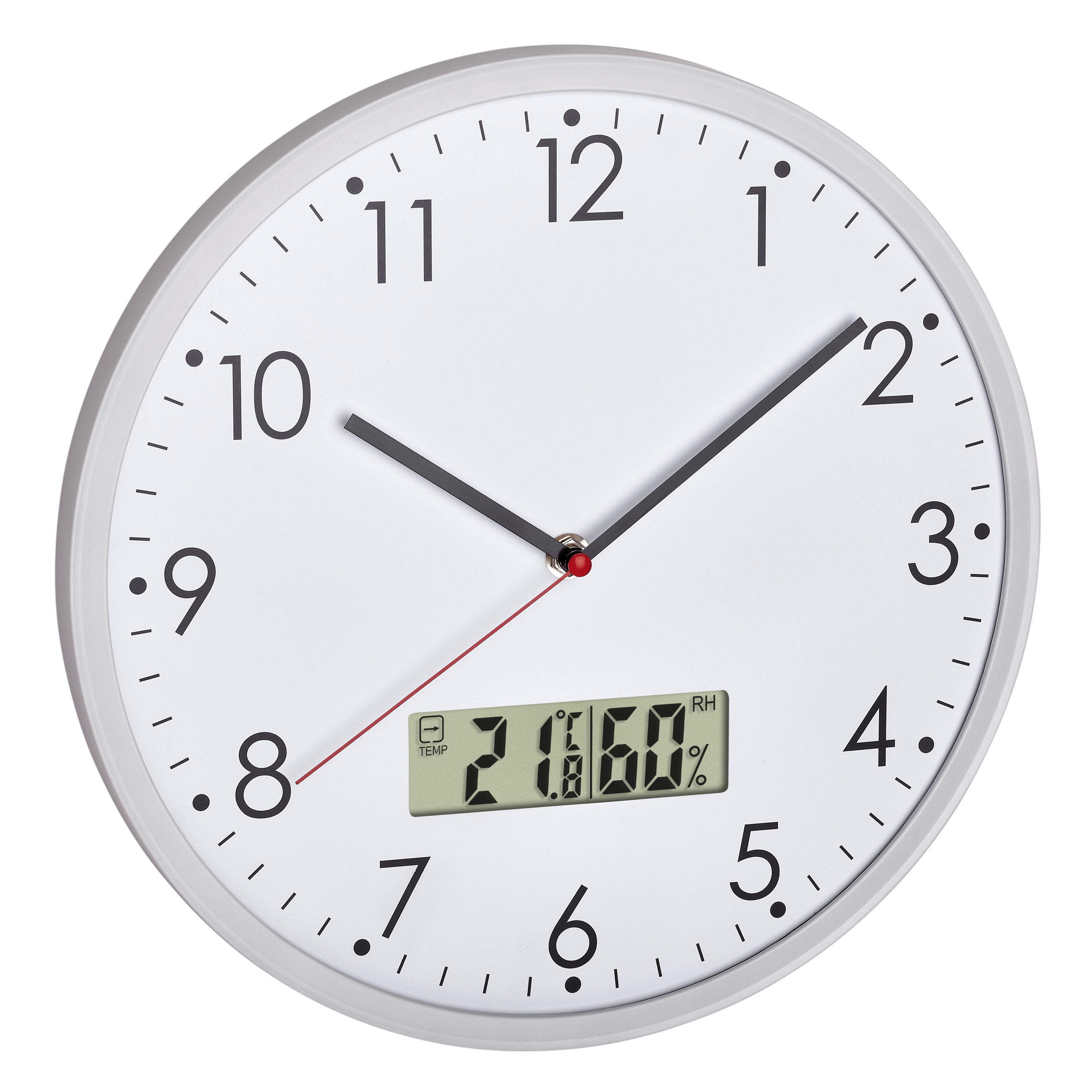 TFA-Dostmann TFA Dostmann Wanduhr – Analog, lautlos, Thermometer, Hygrometer, Ø 30,2 cm, Weiss