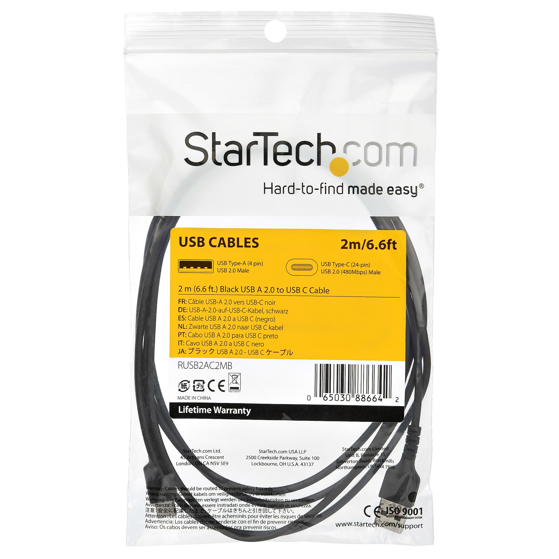 StarTech.com USB-Kabel, USB-A zu USB-C, 2 m, USB 2.0