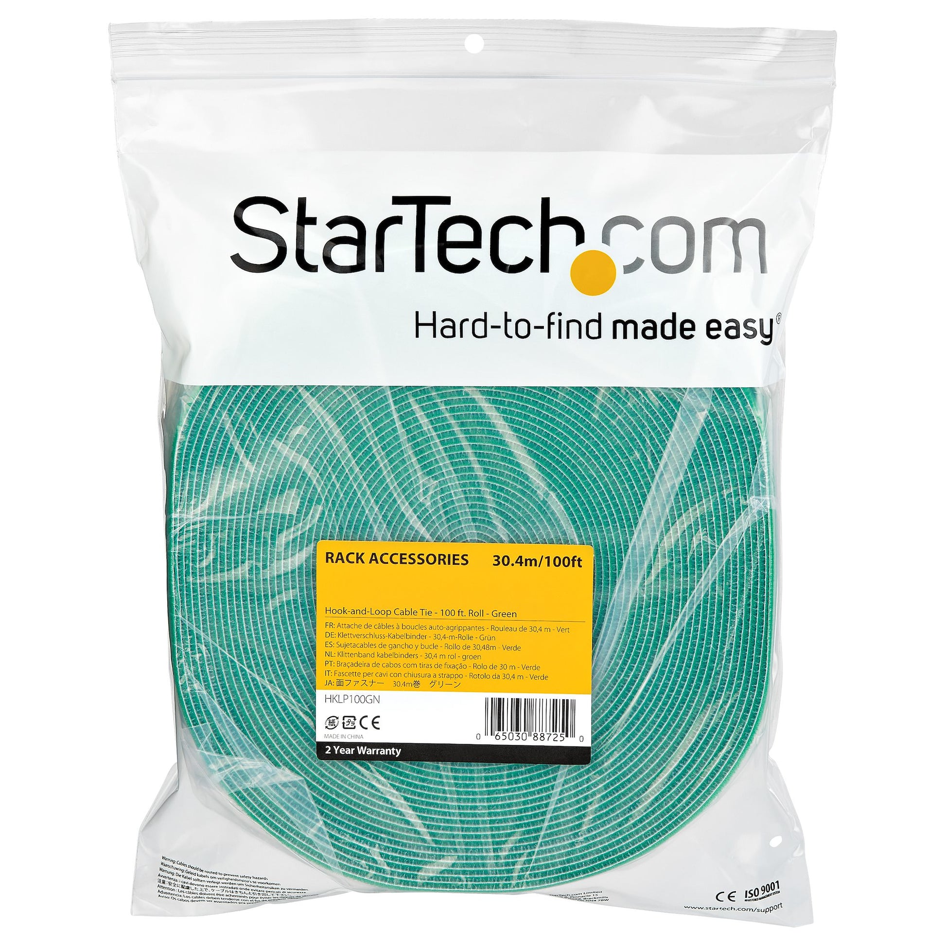 StarTech.com Klettband – 30,48 m, Grün, wiederverwendbar