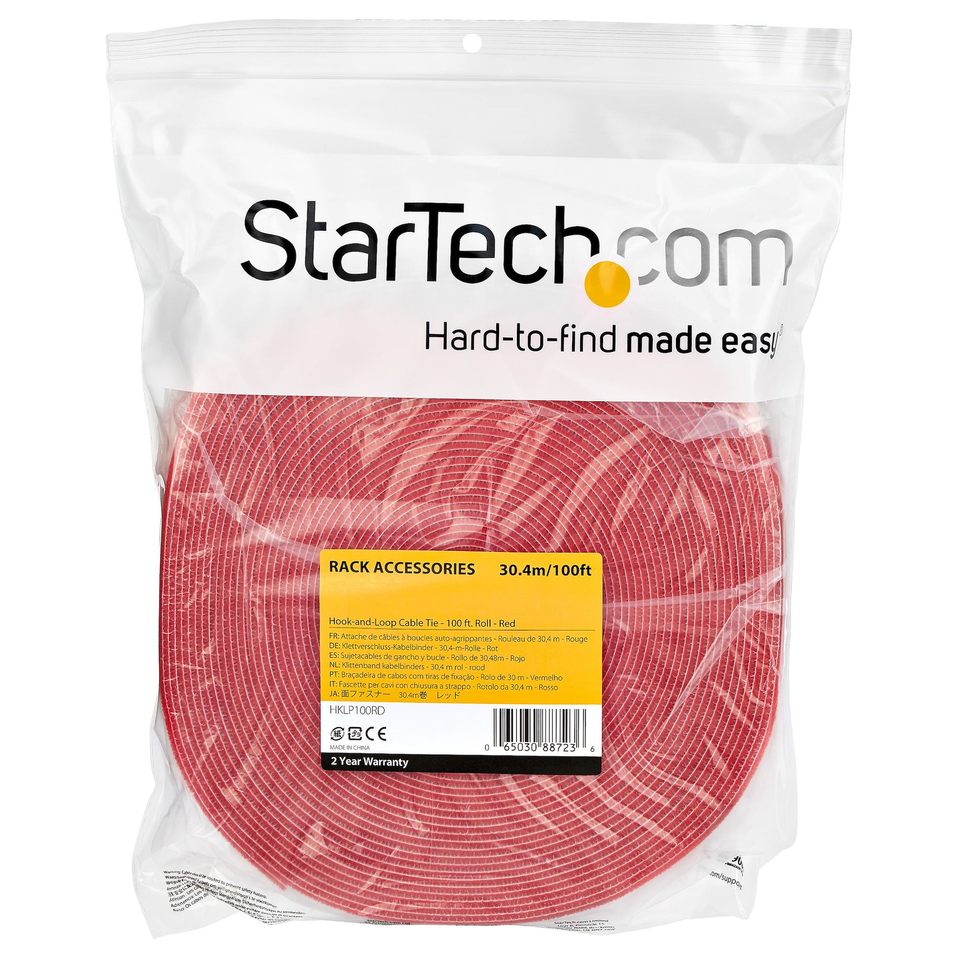 StarTech.com Klettband – 30,48 m, Rot, Wiederverwendbar