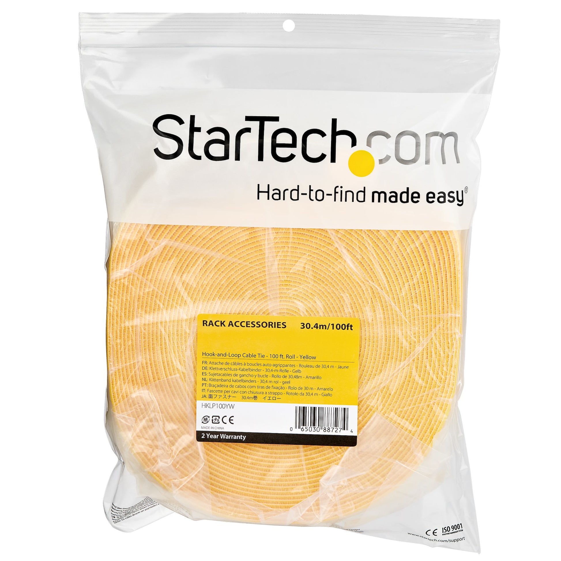 StarTech.com Klettband – 30,48 m, Gelb, wiederverwendbar