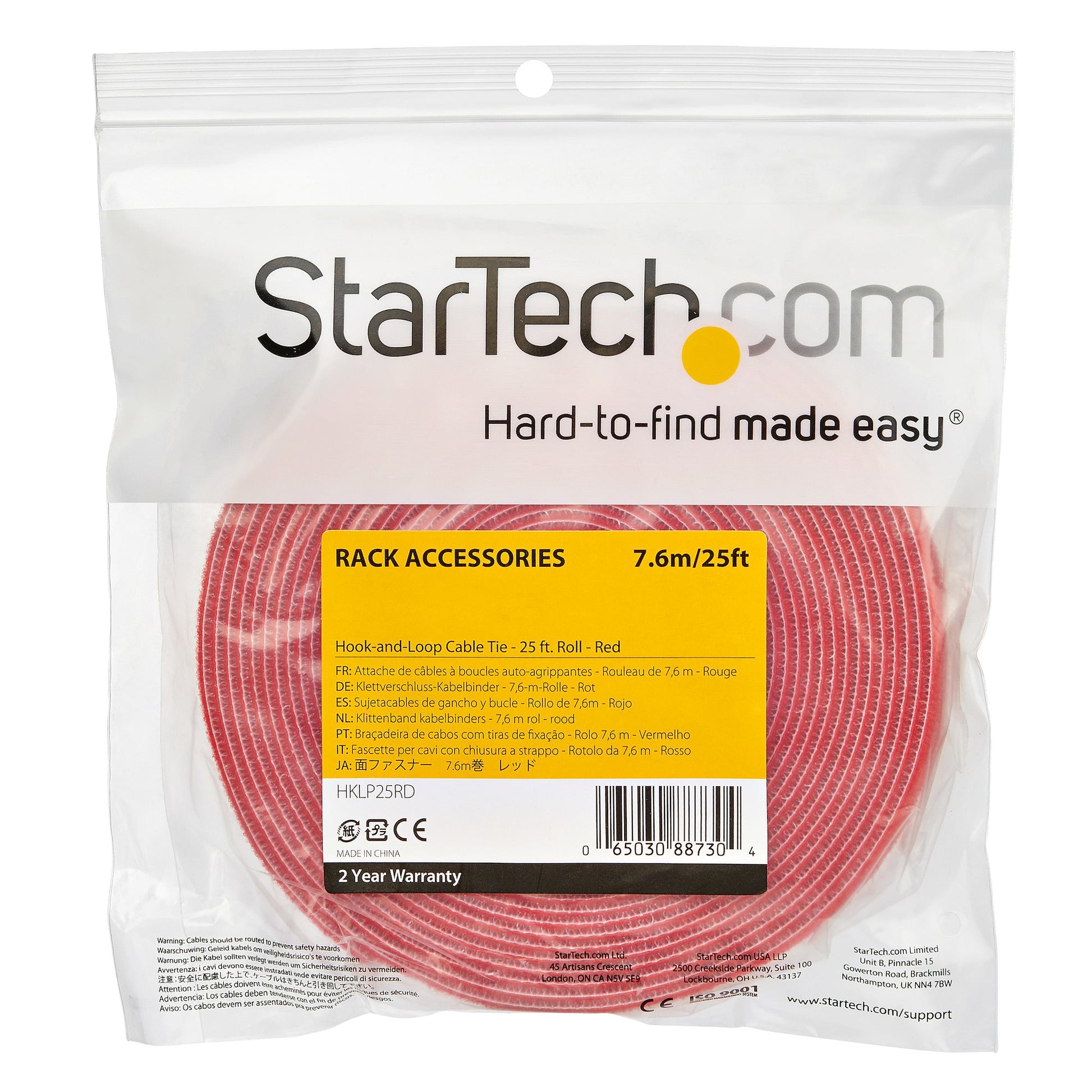 StarTech.com Klettband – 7,62 m, Rot, wiederverwendbar