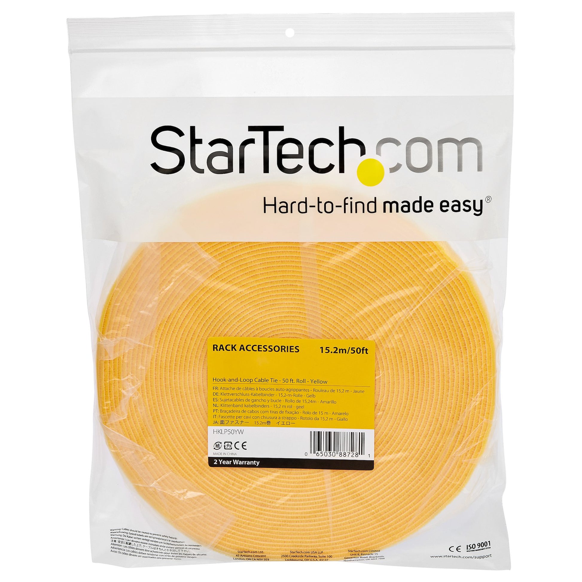 StarTech.com Gummibänder – 19 × 15'200 mm, Gelb, Nylon, 267 g