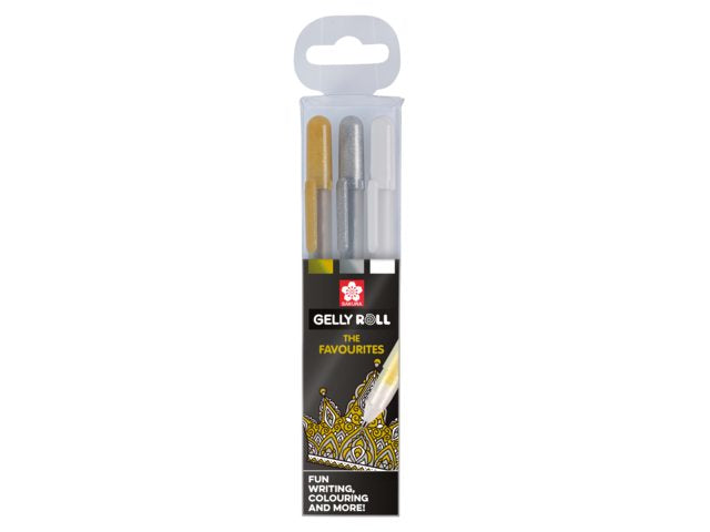 Sakura Gelschreiber 3er Set – 3 Farben, 0,5 mm, schnelltrocknend, für dunkles Papier, Kappe