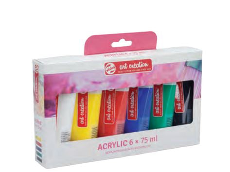 Talens Acrylfarbe – 6 Farben, 6×75 ml (450 ml) – wasserfest, für Papier