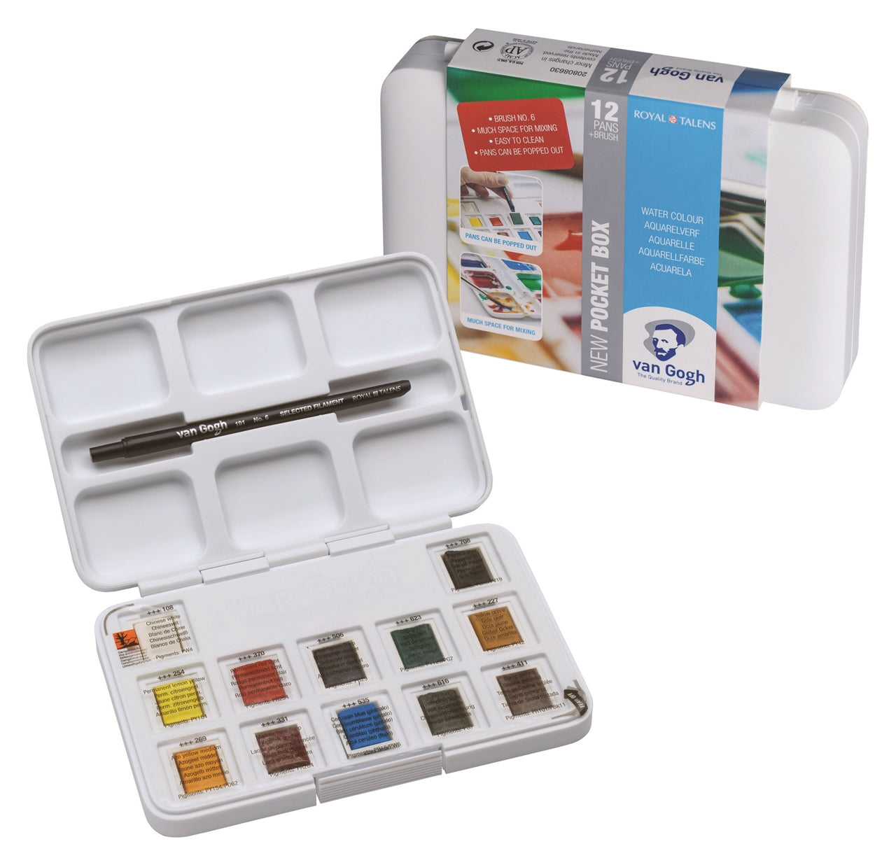Van Gogh Aquarellfarben – Malkasten – 12 Farben, inkl. Pinsel, Schwamm
