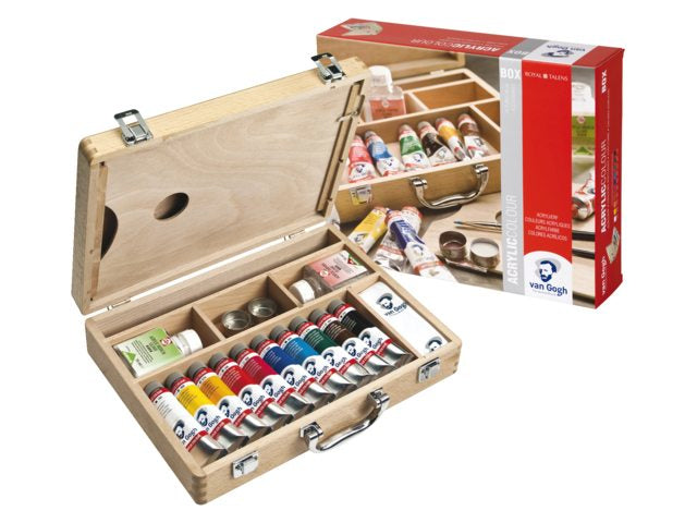 Van Gogh Basis – Malkasten – 10 Farben, 10 × 40 ml, inkl. 2 Gläser & 2 Pinsel