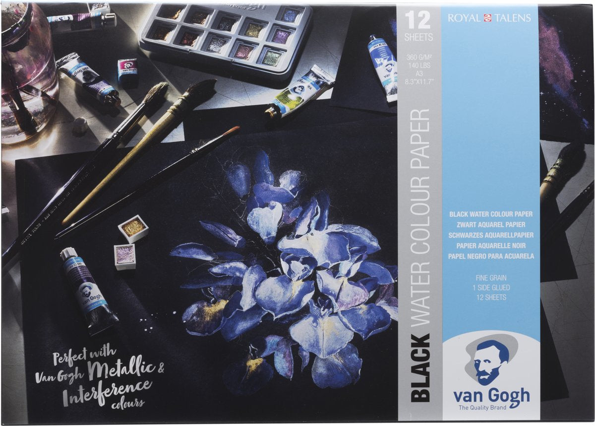 Van Gogh Aquarellblock, Papier, 29,7 × 42 cm, Schwarz, 12 Blatt