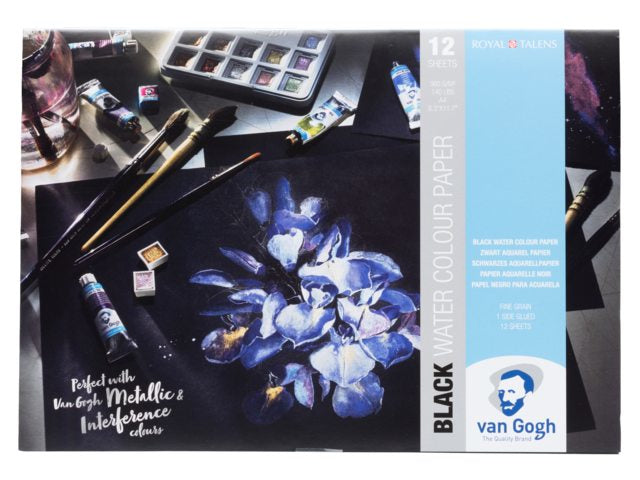Van Gogh Aquarellblock, Papier, 21 × 29,7 cm, Schwarz, 12 Blatt